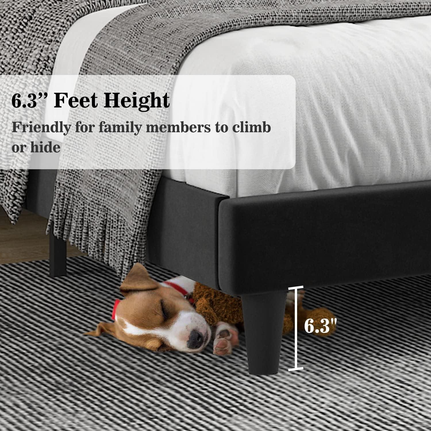 Allewie Queen Velvet Upholstered Bed Frame with Vertical Channel Tufted Headboard, Black