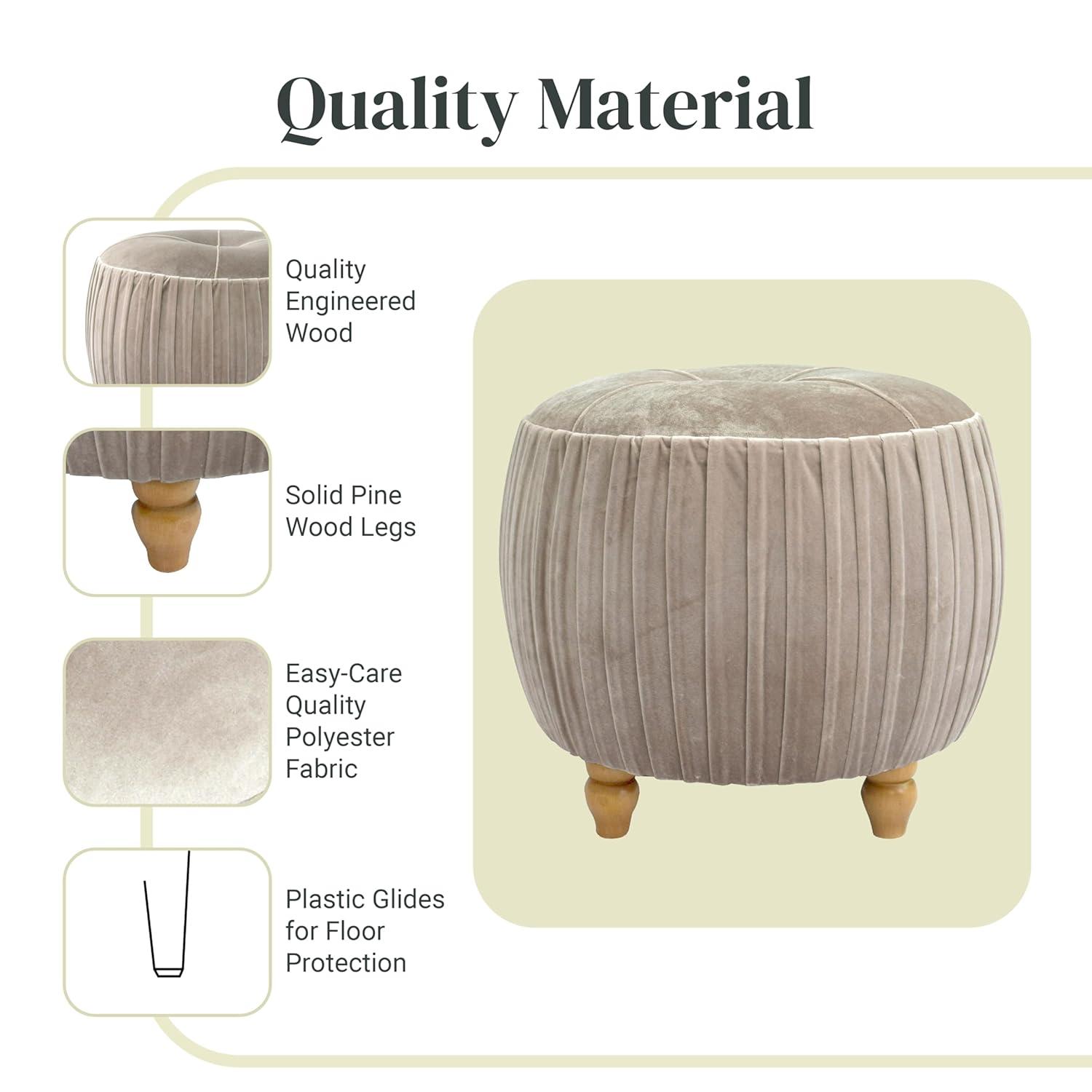 Helena Velvet Small Round Ottoman Beige N/A