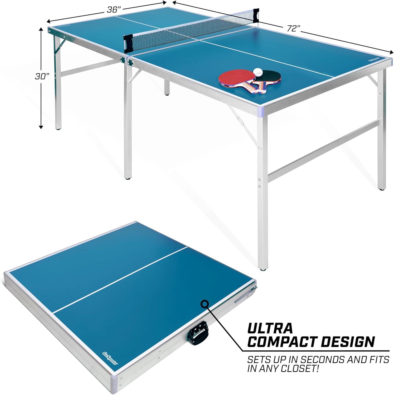 Mid-Size Blue Aluminum Folding Table Tennis Set