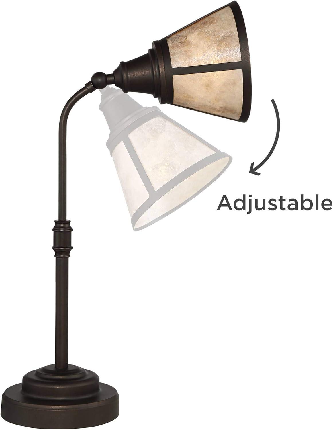 Regency Hill Malta Rustic Farmhouse Desk Lamp 18 1/2" High Satin Bronze Metal Adjustable Blond Mica Shade for Bedroom Living Room Bedside Nightstand