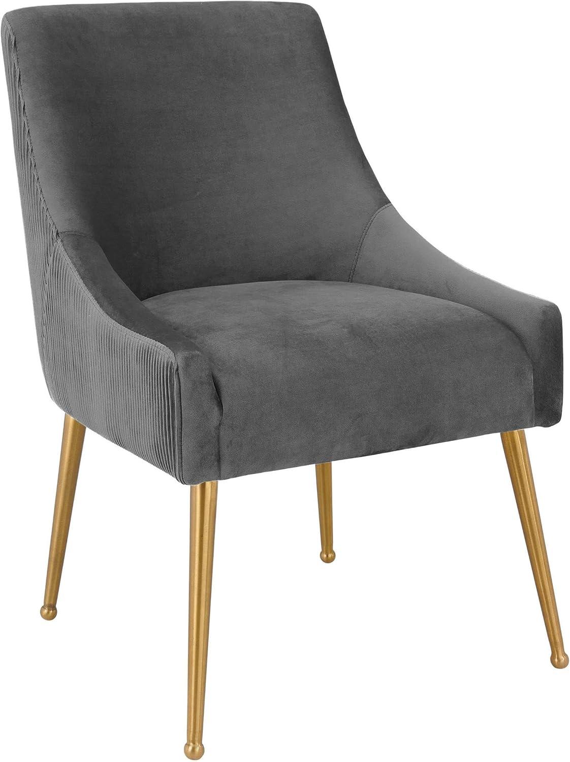 TOV Furniture Beatrix Pleated Dark Grey Velvet Side Chair with Gold Legs