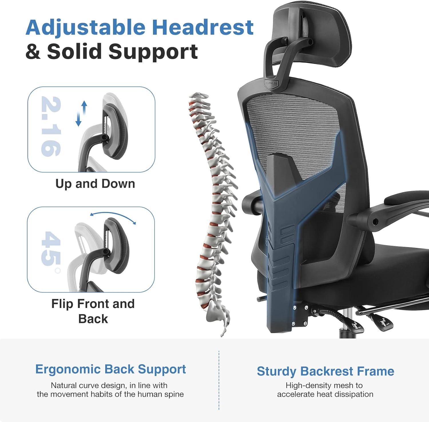 High Back Dark Black Mesh Executive Office Chair with Footrest