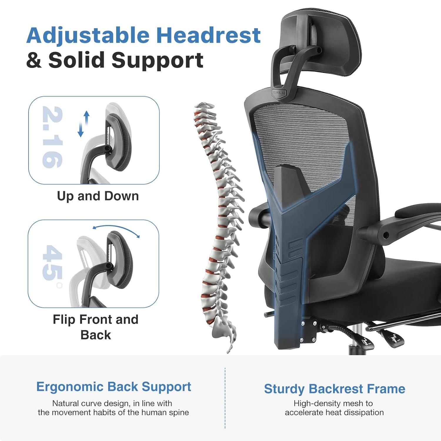 High Back Dark Black Mesh Executive Office Chair with Footrest