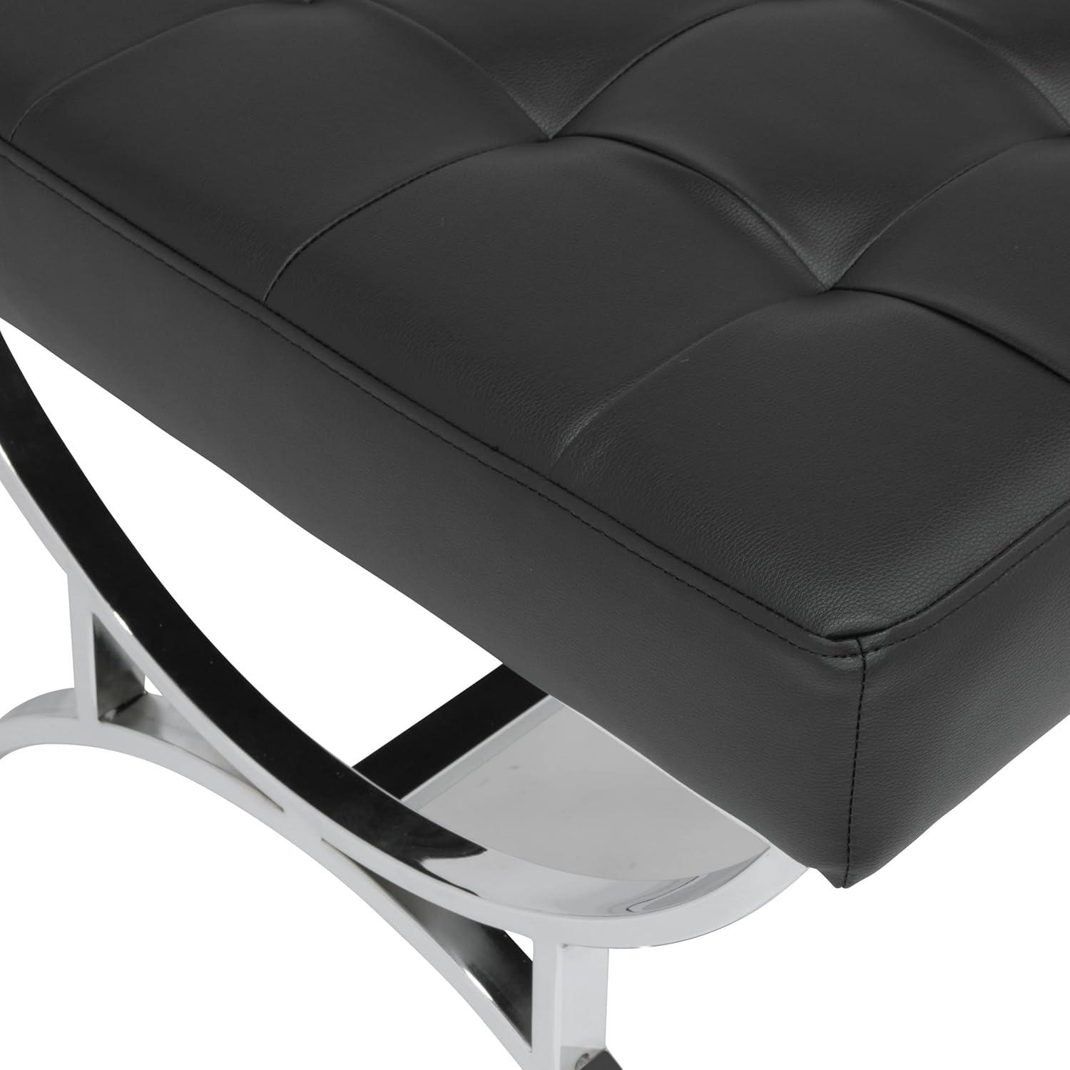 studio designs Newel Modern Square Ottoman Blended Leather and Chrome Metal Frame Chrome/Black: 18" High, Rectangular, Steel Base