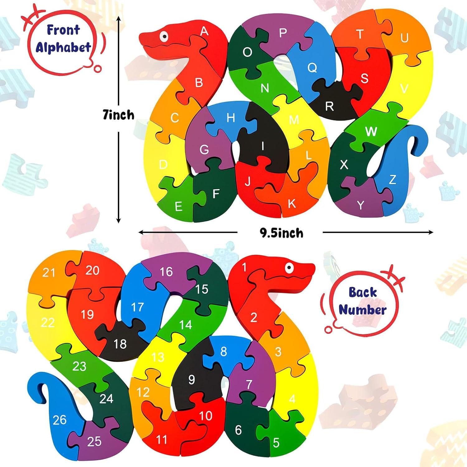 TAZEMAT Alphabet Jigsaw Snake Puzzle Building Blocks Animal Wooden Puzzle Wooden Snake Letters Numbers Block Toys for Children’s Toys