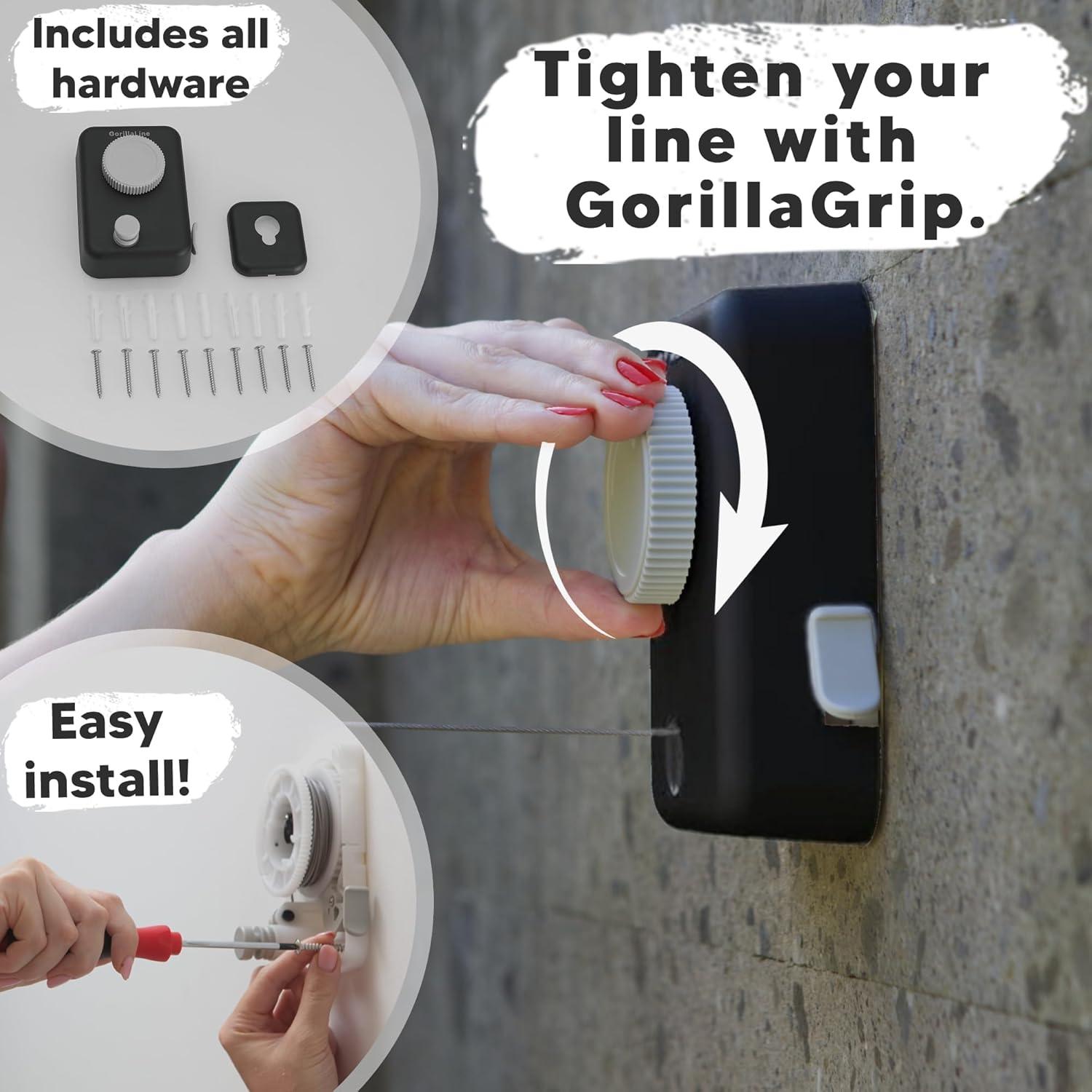 GorillaLine - Retractable Clothesline Indoor Outdoor Clothes Line - Heavy Duty Clothes Drying Laundry Line - Wall Mounted Drying Rack - Air Dry Clothing