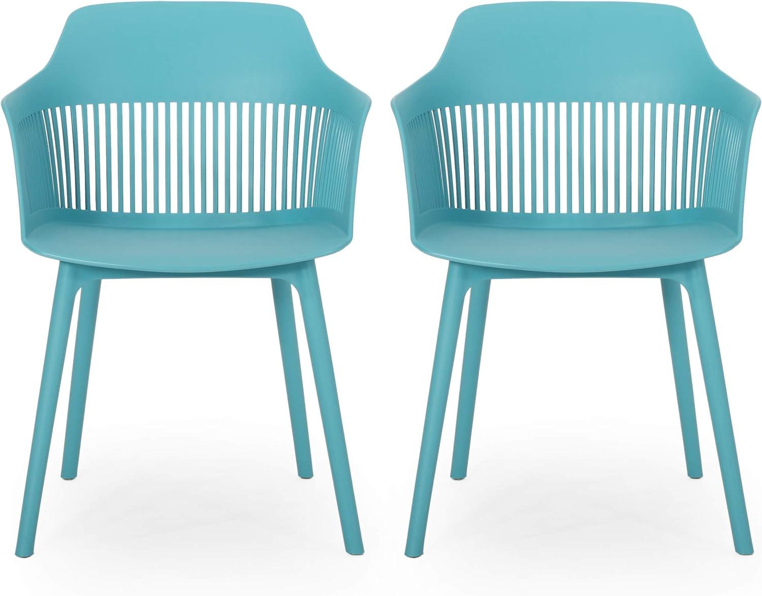 Dahlia 2pk Resin Modern Dining Chair - Teal - Christopher Knight Home: Weather-Resistant, for Outdoor Use