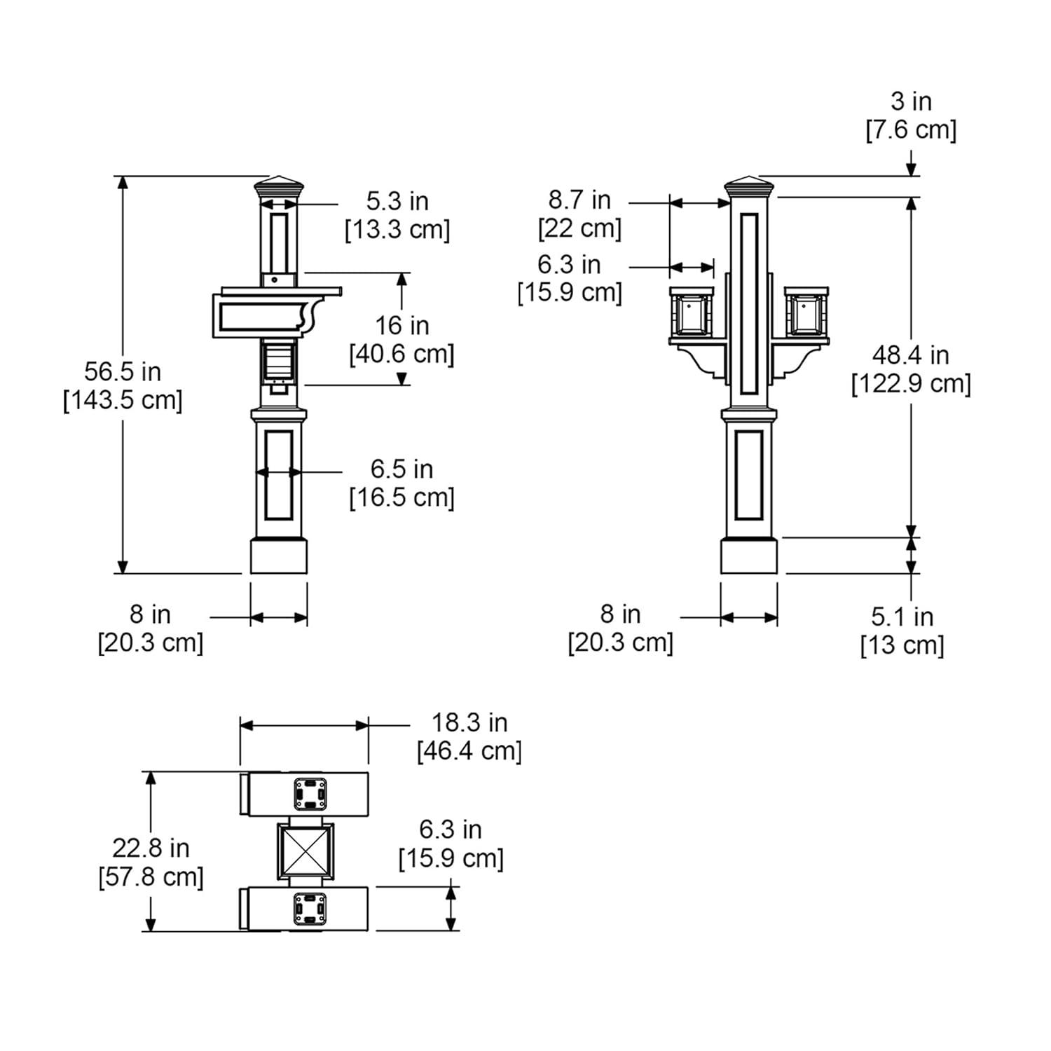 Mayne Rockport Double Arm Mail Post - Black - 18in L x 23in W x 56.5in H - Standard Post, 2x Paper Holder Arms (5811-B)