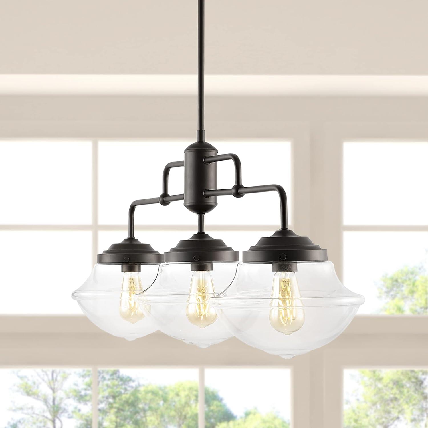 Avery 37.5" 3-Light Industrial Farmhouse Rustic Iron/Glass Linear LED Pendant, Oil Rubbed Bronze/Clear