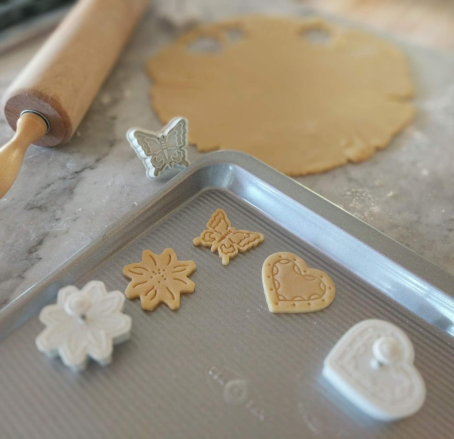 White Plastic Heart-Shaped Cookie Stamp and Cutter Set