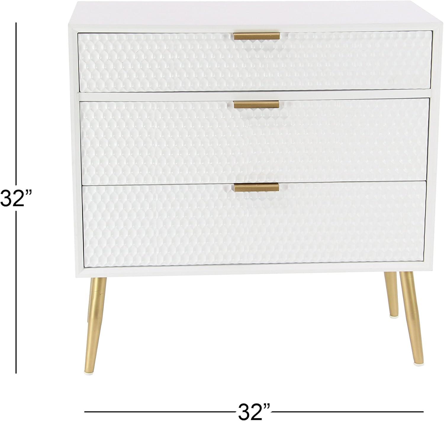 Modern White Wood and Metal 3-Drawer Storage Cabinet