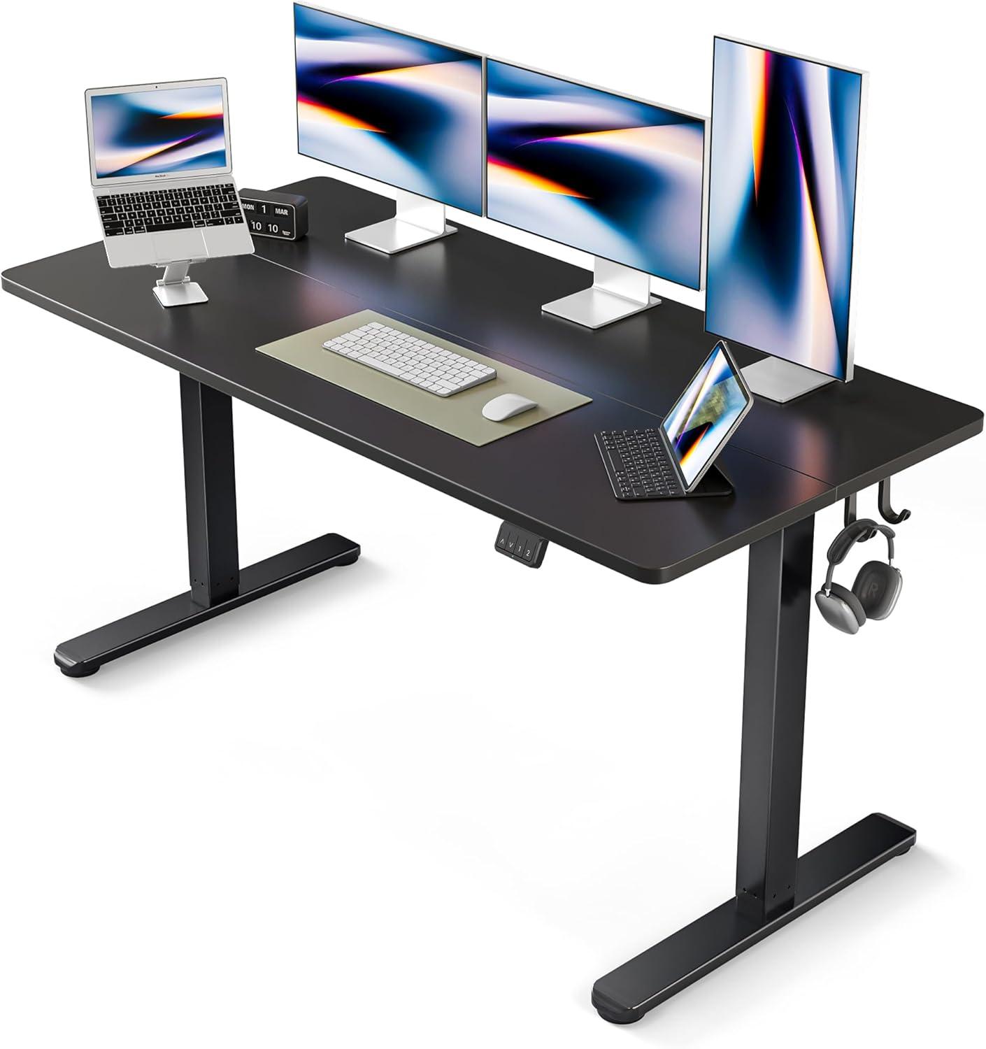 Black Adjustable Height Standing Desk with Drawer, 63"