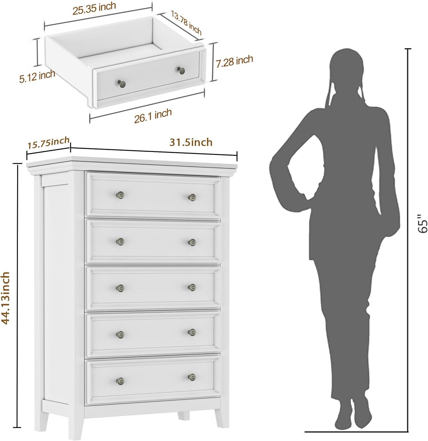Drawers Dresser for Bedroom White - 5-drawer