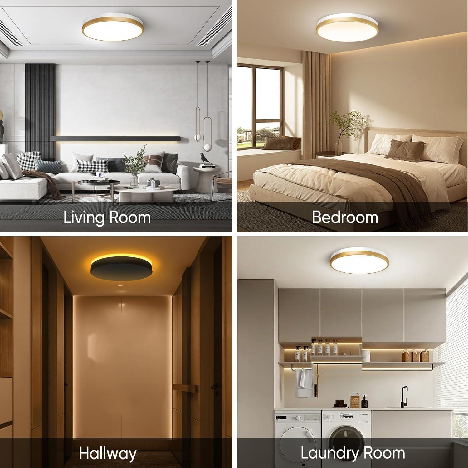 13 Inch Flush Mount Ceiling Light with Remote Control  Night Light, 5CCT Dimmable Ceiling Light Fixture, 25W 2500LM 2700K-6500K Adjustable LED Ceiling Lights for Bedroom Kitchen, White Gold