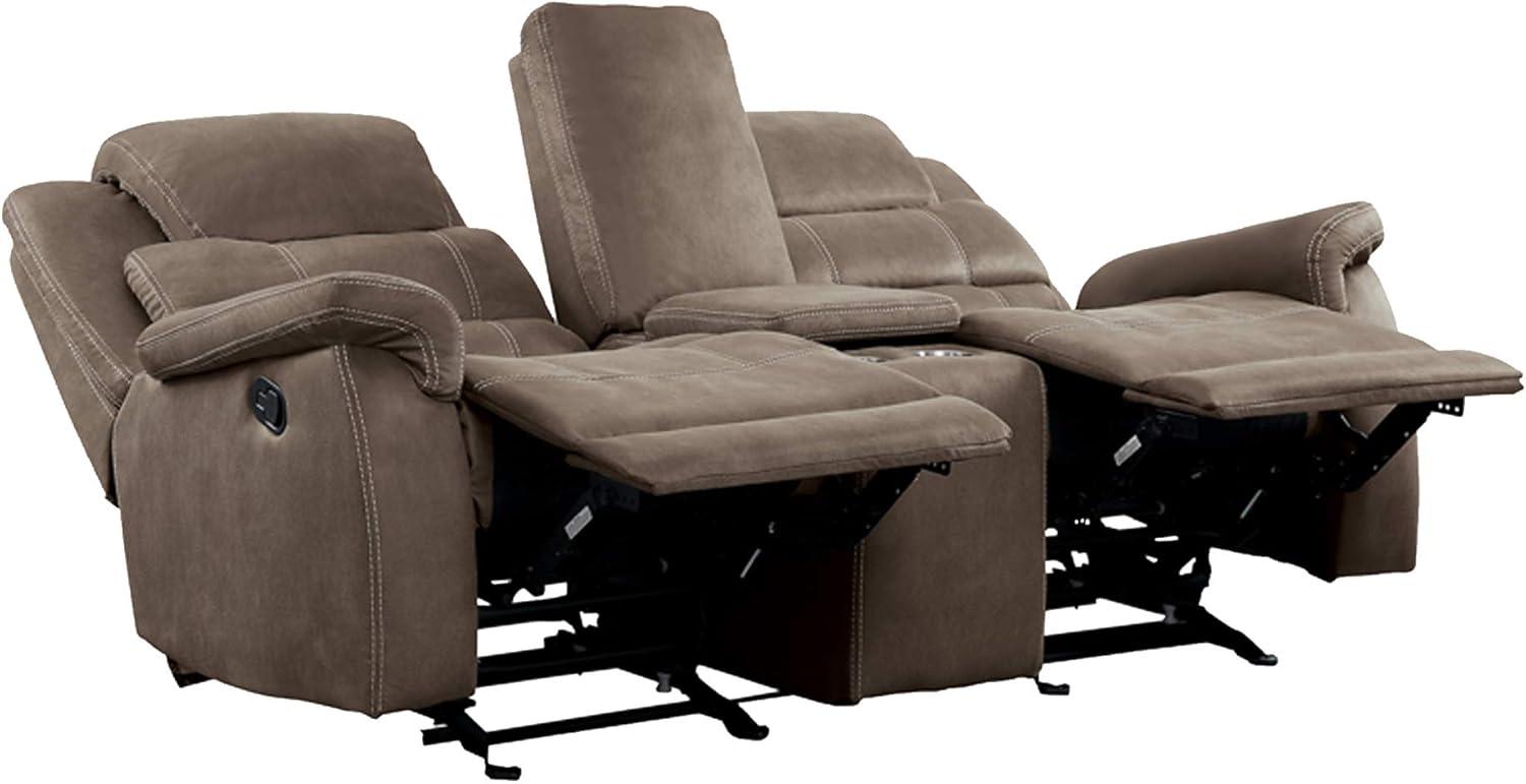 Contemporary Brown Microfiber Reclining Loveseat with Cup Holder and Storage