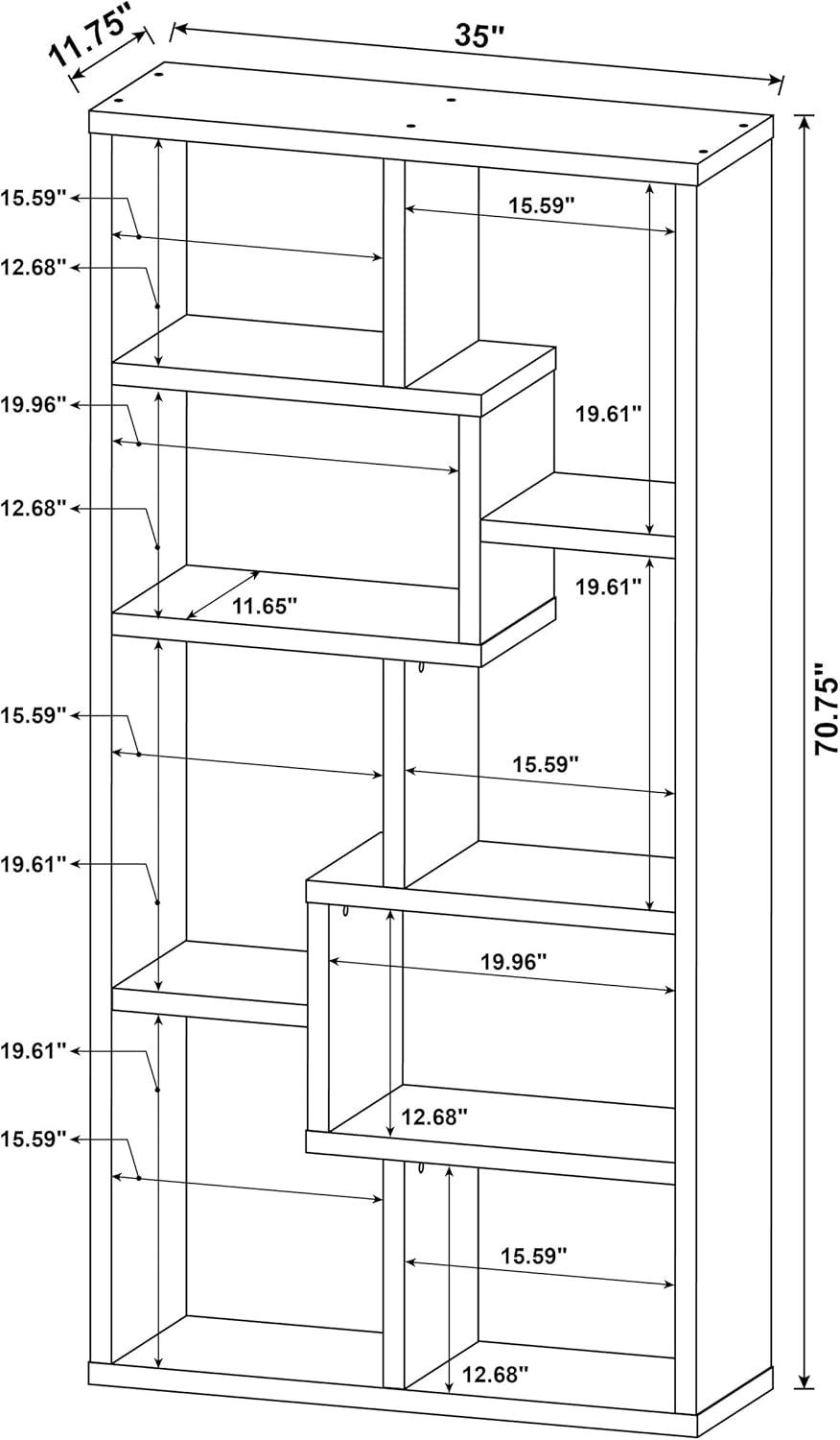 70.75" Theo 8 Shelf Bookcase Cappuccino - Coaster: Modern Laminated, Open Back, Fixed Shelves