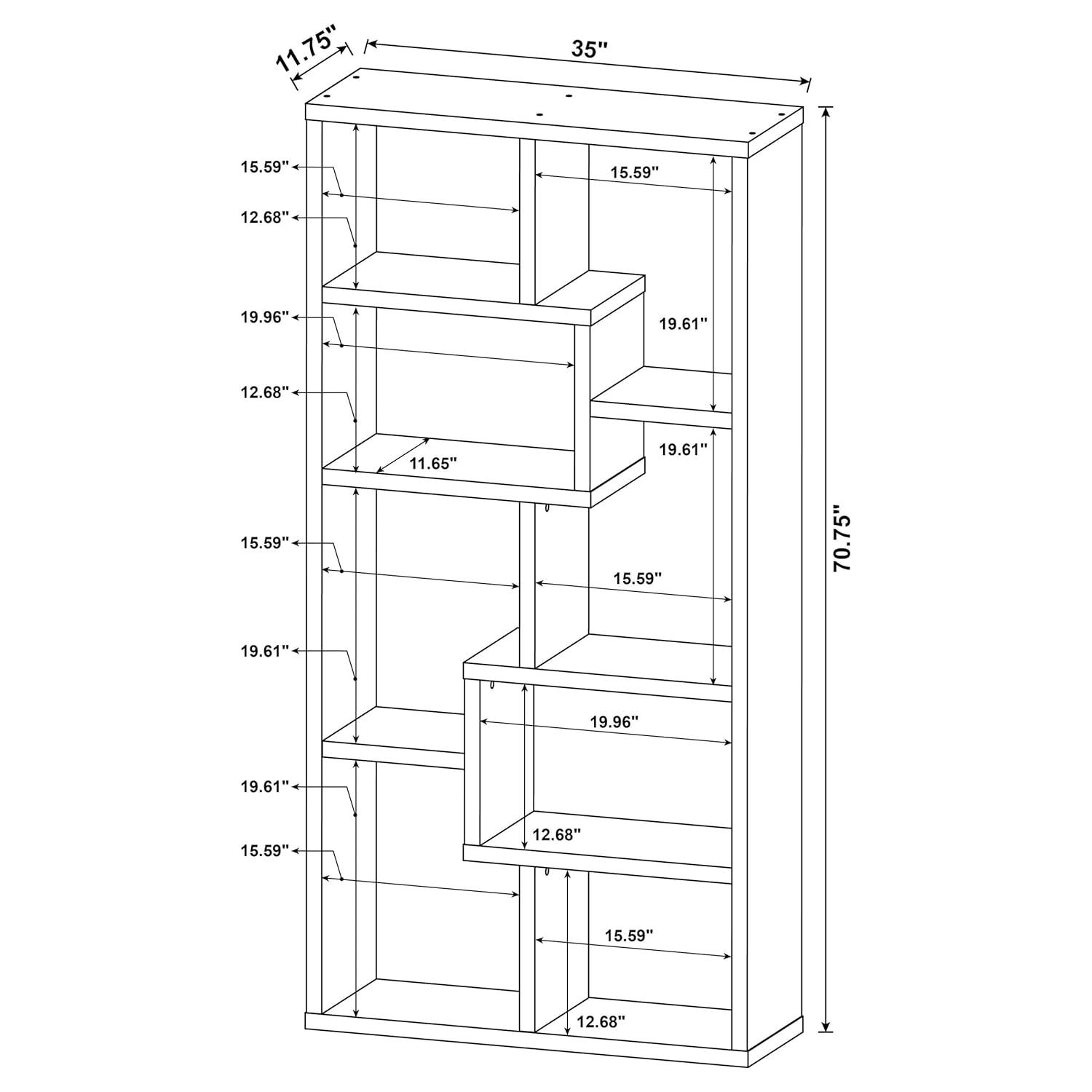 70.75" Theo 8 Shelf Bookcase Cappuccino - Coaster: Modern Laminated, Open Back, Fixed Shelves