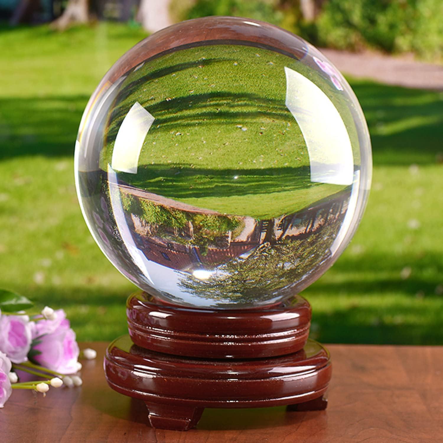 150mm Clear K9 Crystal Ball with Wooden Stand for Meditation and Photography