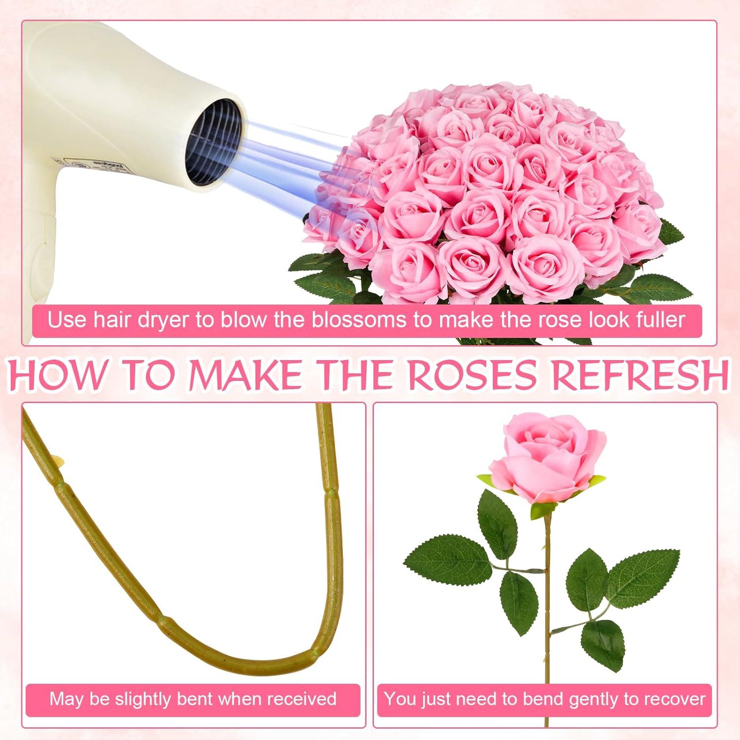 50 Pcs Artificial Rose Flower Realistic Silk Roses with Stem Bouquet of Flowers Plastic Flowers Real Looking Fake Roses for Home Wedding Centerpieces Party Decorations (Black)