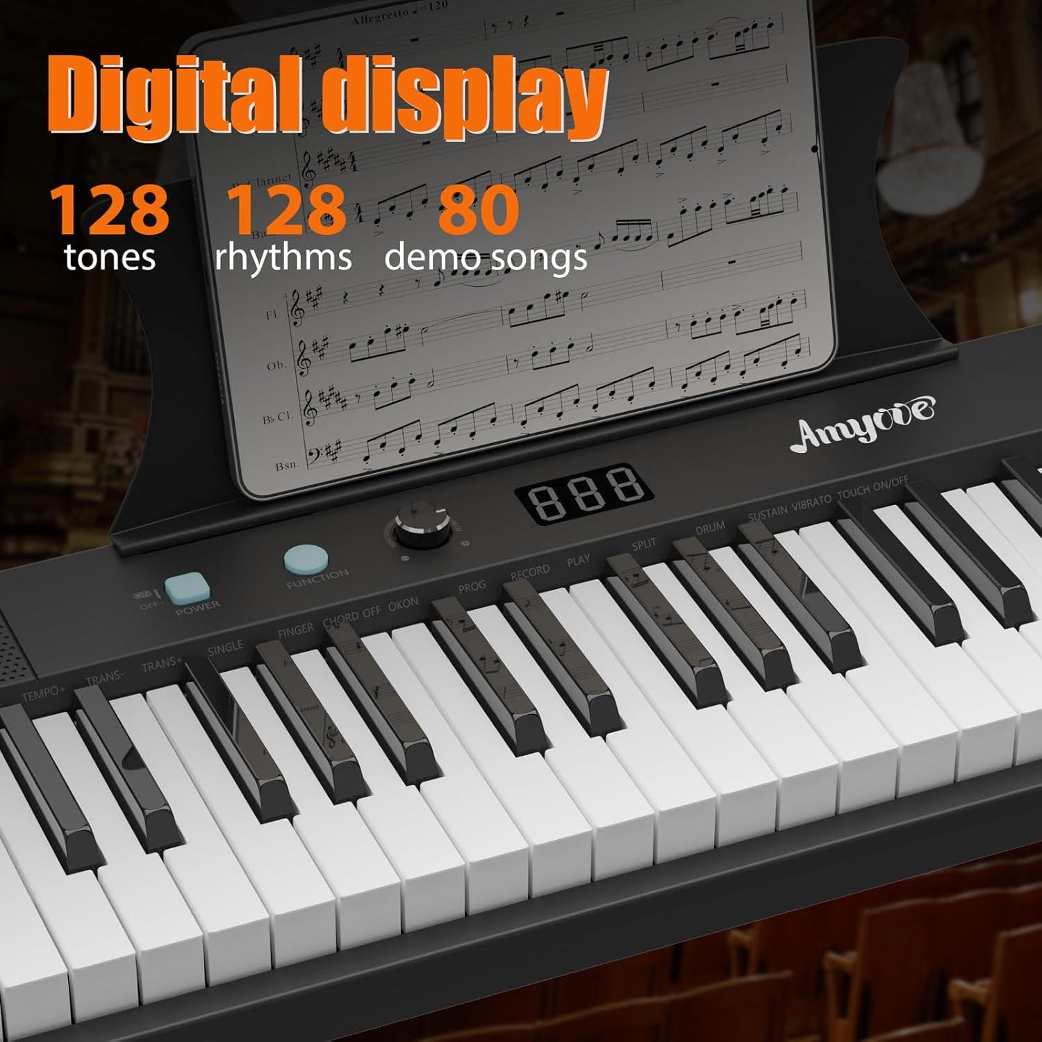 Garvee 61 Key Keyboard Piano, Protable Electric Semi-Weighted Piano Keyboard for Beginner/Professional, Built In Speakers, Pedal, for Christmas Gift