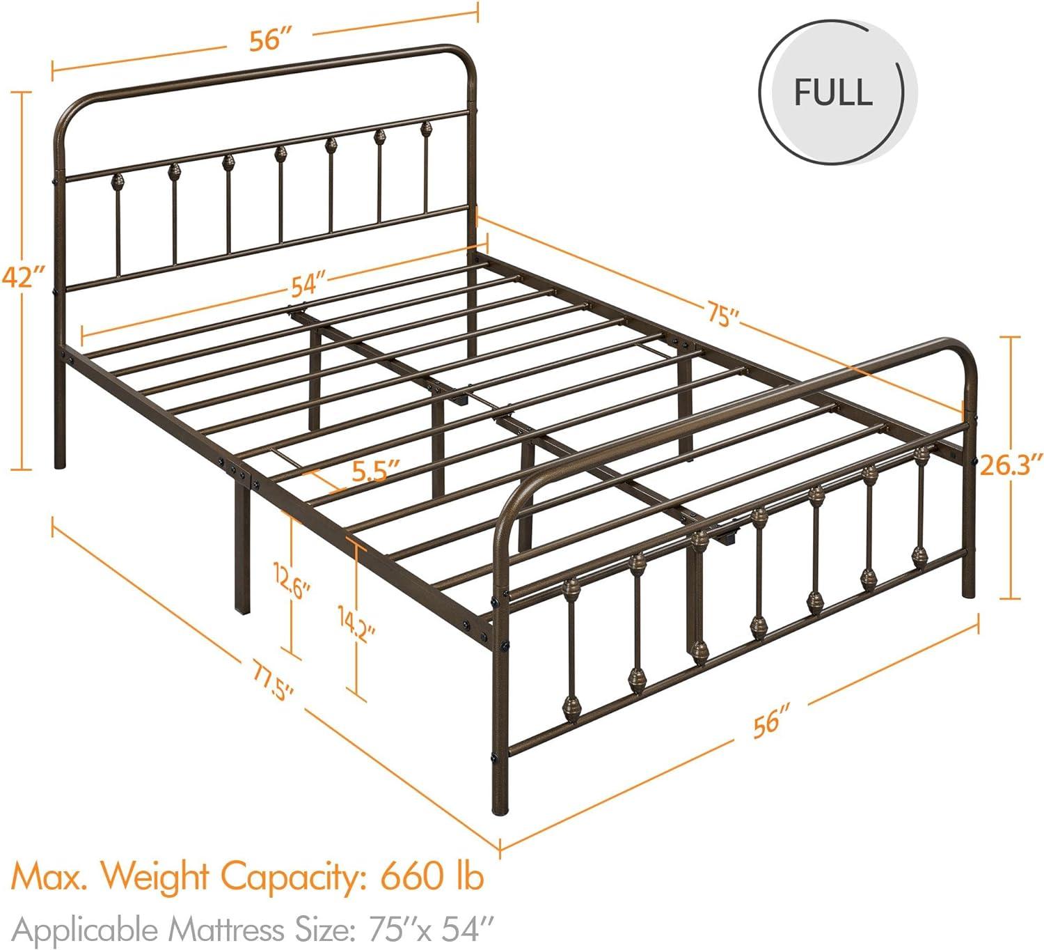 Bronze Full Size Metal Bed Frame with High Headboard