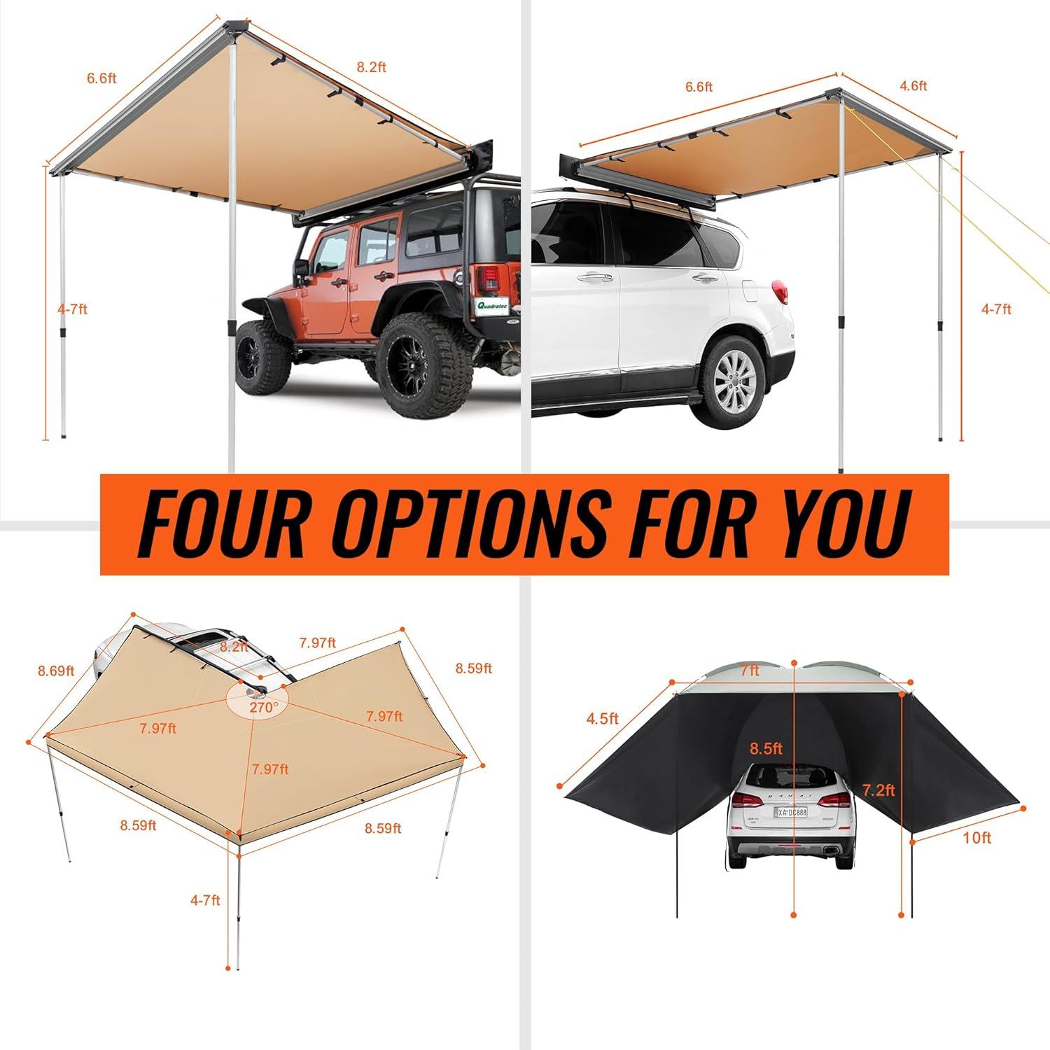 VEVOR 4.6x6.6ft Beige Polyester Retractable Vehicle Awning