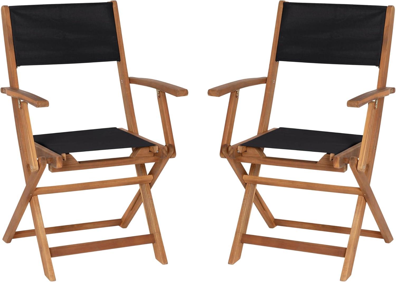 Flash Furniture 2PK All-Weather Acacia Wood and Mesh Folding Bistro Armchairs - Natural/Black