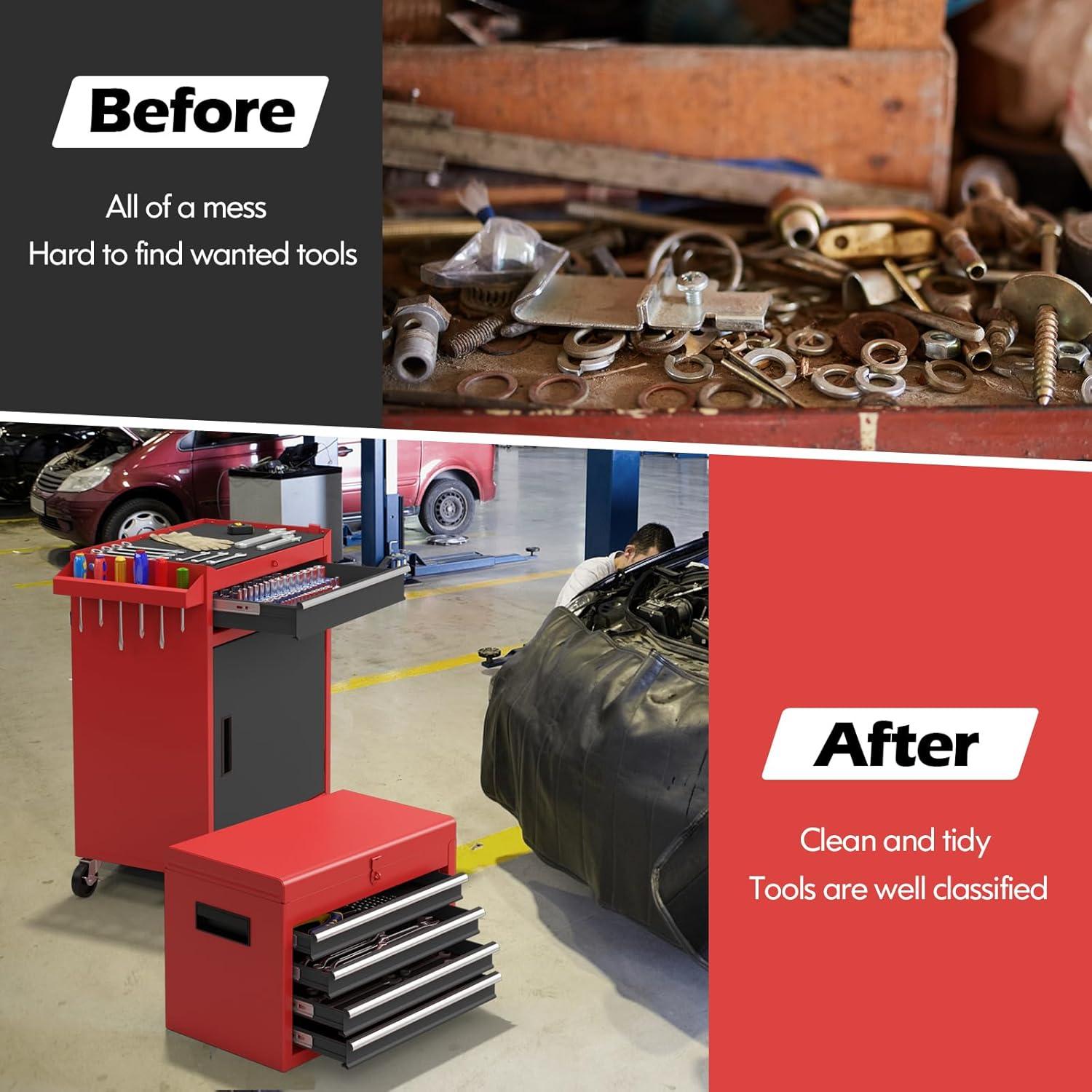 Tool Chest, 5-Drawer Rolling Tool Storage Cabinet with Detachable Top Tool Box, Liner, Universal Lockable Wheels