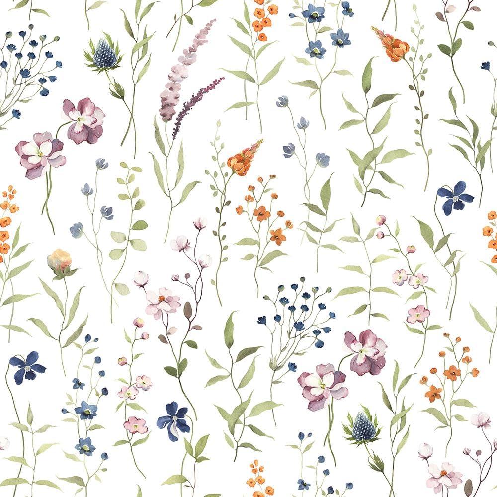 White Botanical Floral Self-Adhesive Removable Wallpaper 17.7" x 118"