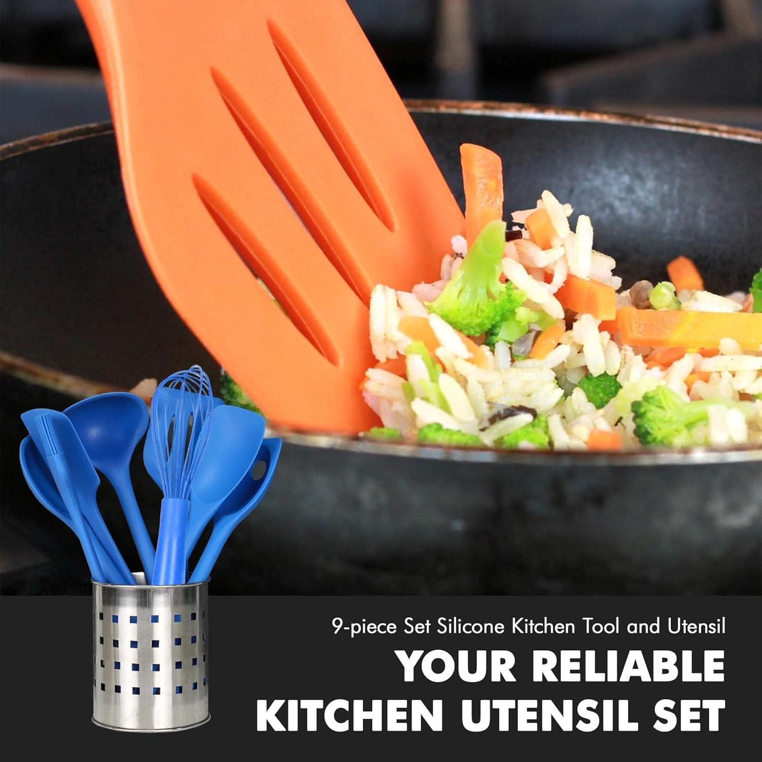 Chef Craft Premium Silicone Kitchen Tool and Utensil Set, 9 Piece Set, Blue