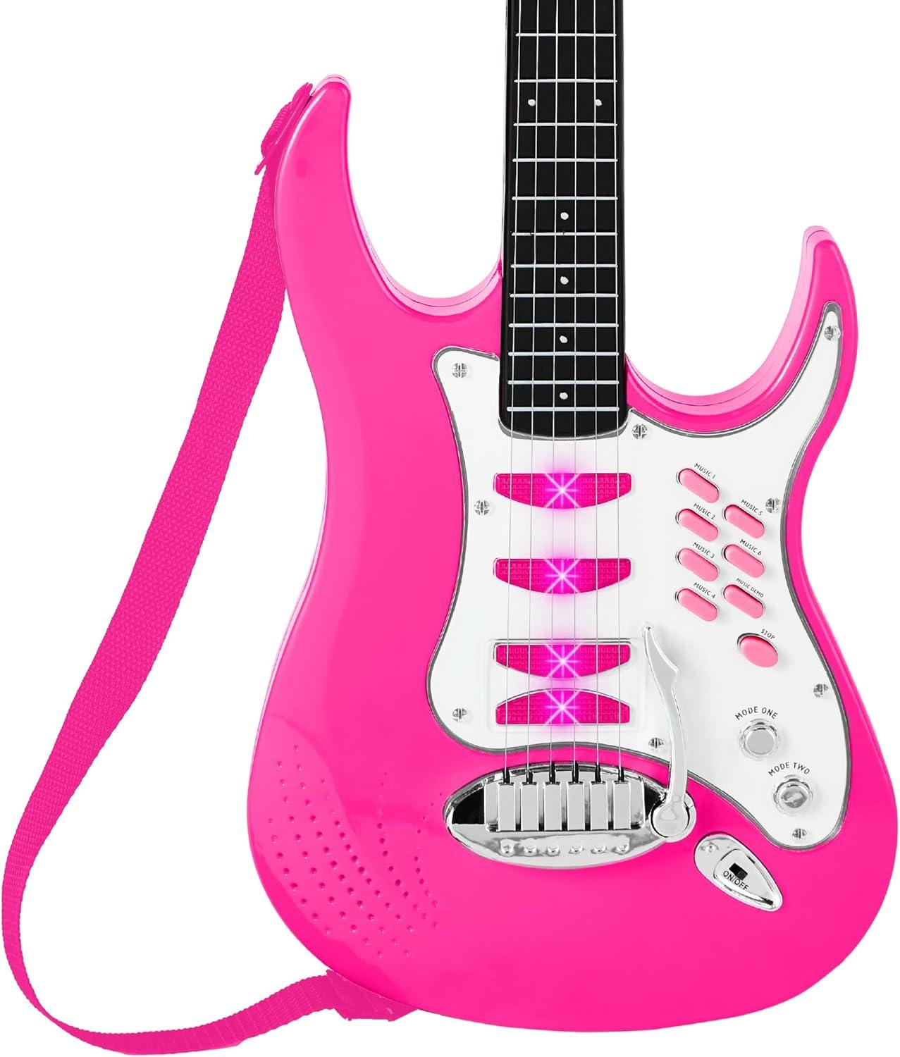 Best Choice Products Kids Electric Musical Guitar Toy Play Set w/ 6 Demo Songs, Whammy Bar, Microphone - Pink
