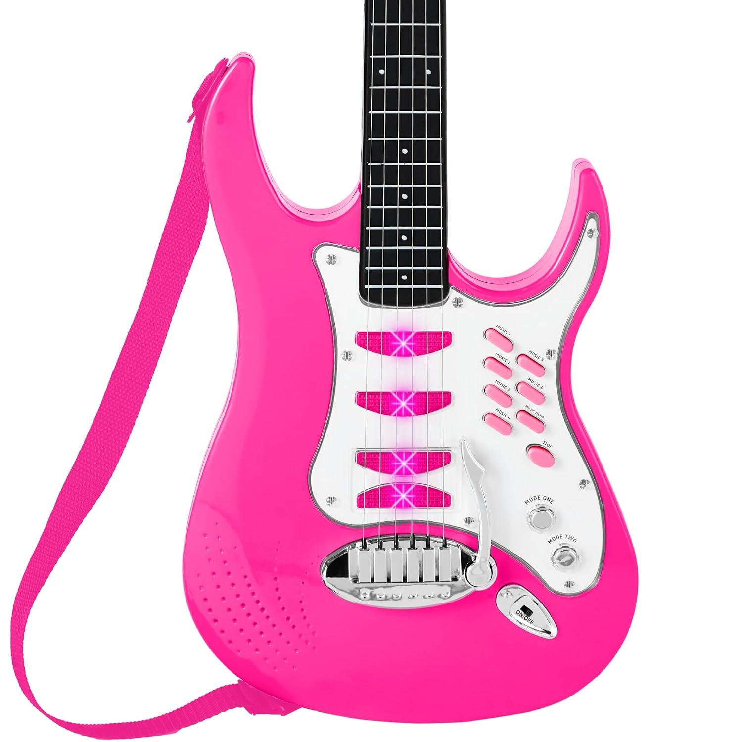 Best Choice Products Kids Electric Musical Guitar Toy Play Set w/ 6 Demo Songs, Whammy Bar, Microphone - Pink