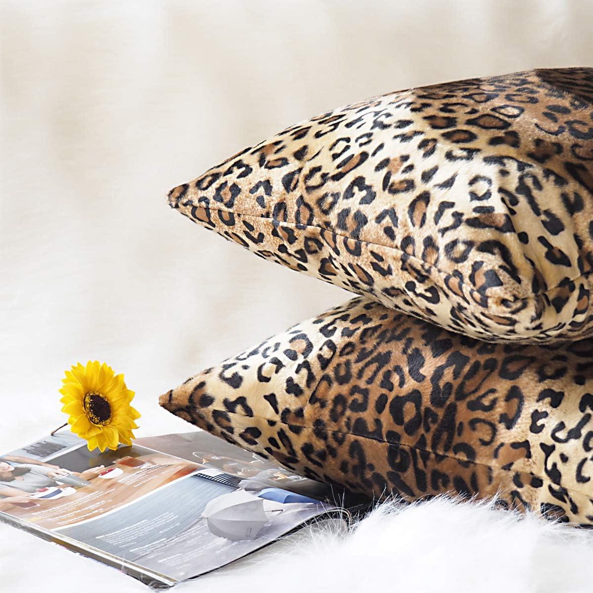 Leopard Print Faux Fur 18" Decorative Pillow Covers