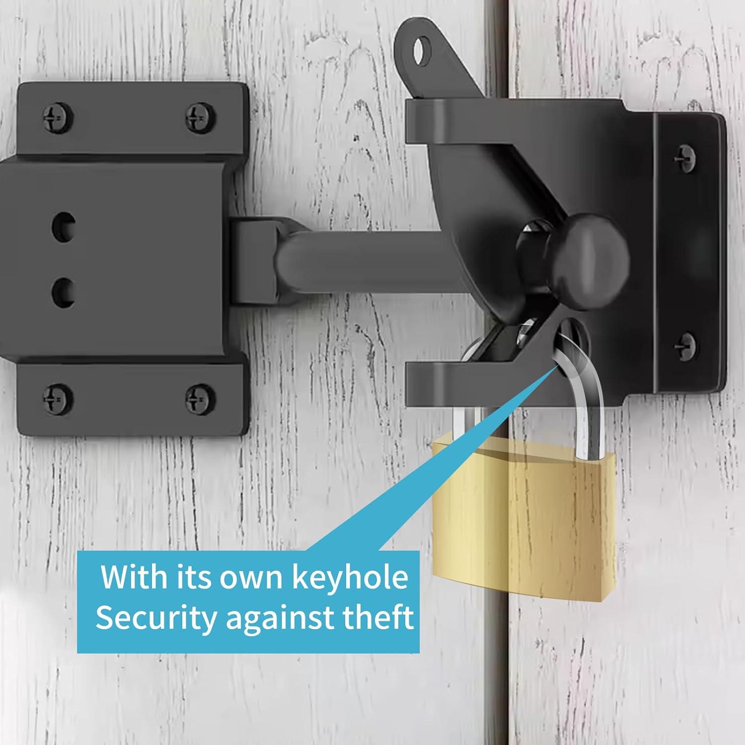 Gate Latch Automatic Gate Gravity Latch Self Locking Fence Gate Latch with Pull Cable for Wooden Fence Gates Door, Black