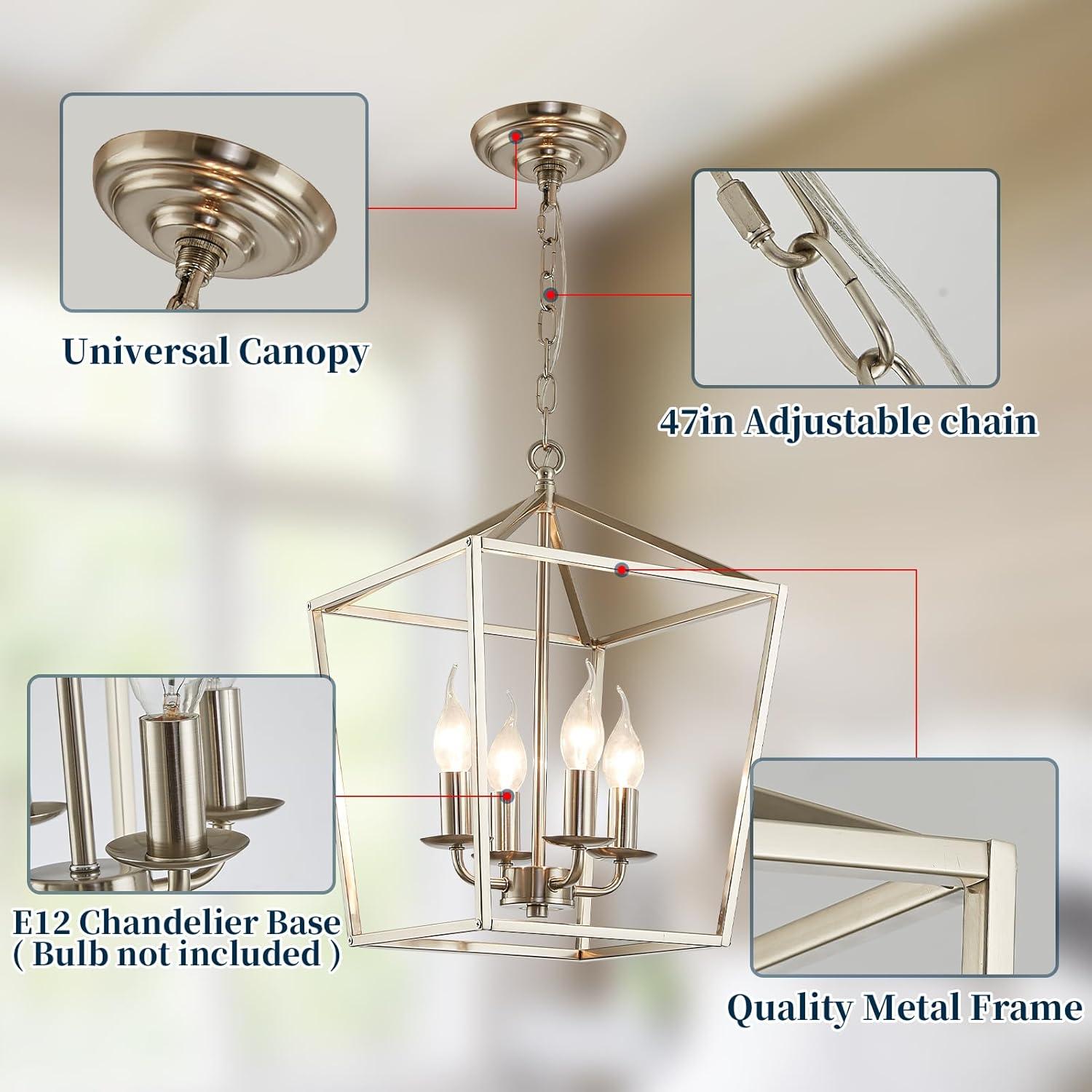 Brushed Nickel 4-Light Geometric Lantern Pendant Chandelier