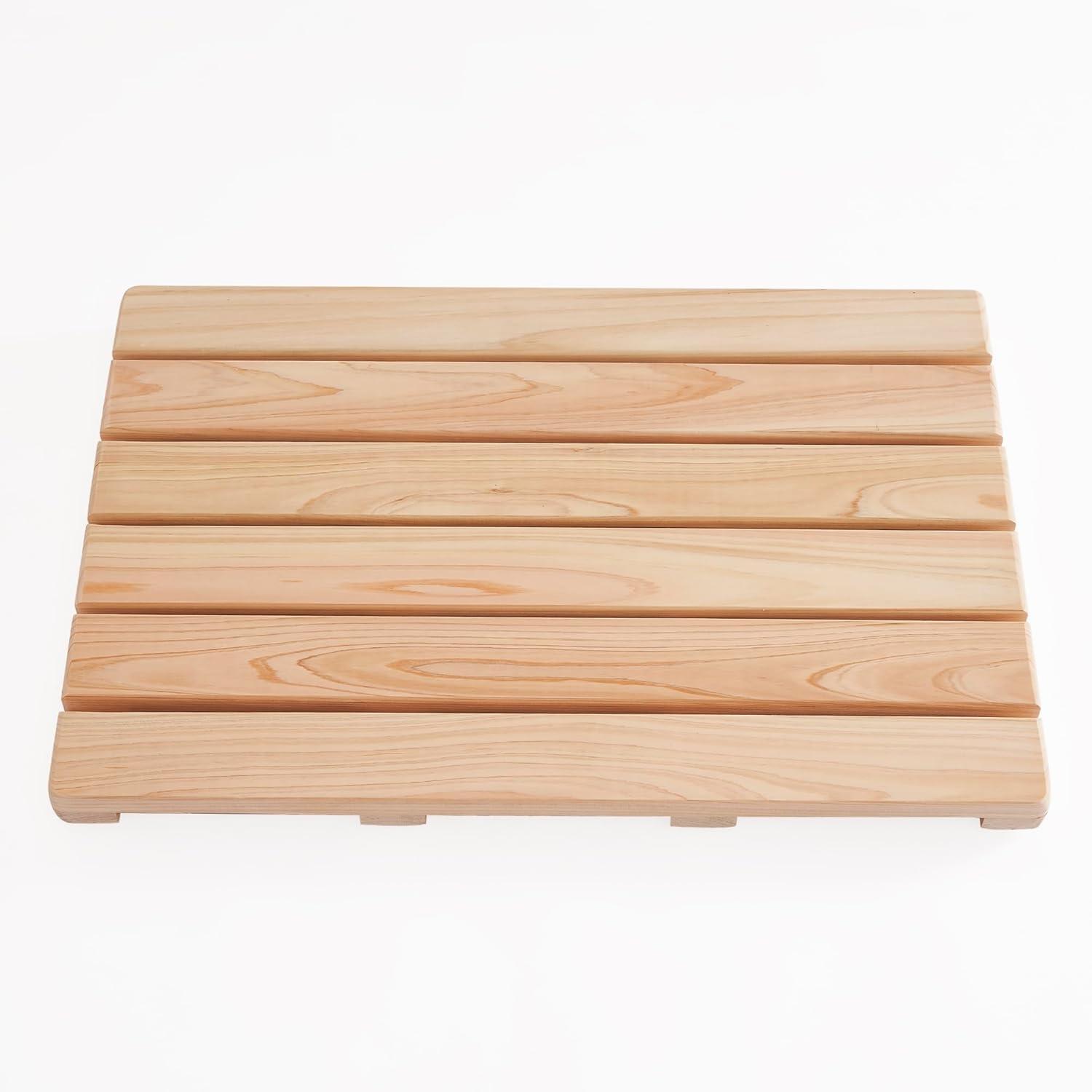bingaai Hinoki Wood Shower and Bath Mat 25×18.9 in, Natural Japanese Hinoki Wooden Bath Mat, Non-Slip Bathroom Mat Wood for Indoor Outdoor Shower, Wooden Floor Mat for Spa Sauna Camping