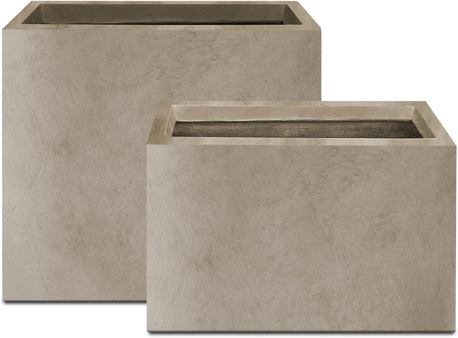 Weathered Concrete Rectangular Planters Set with Drainage Holes