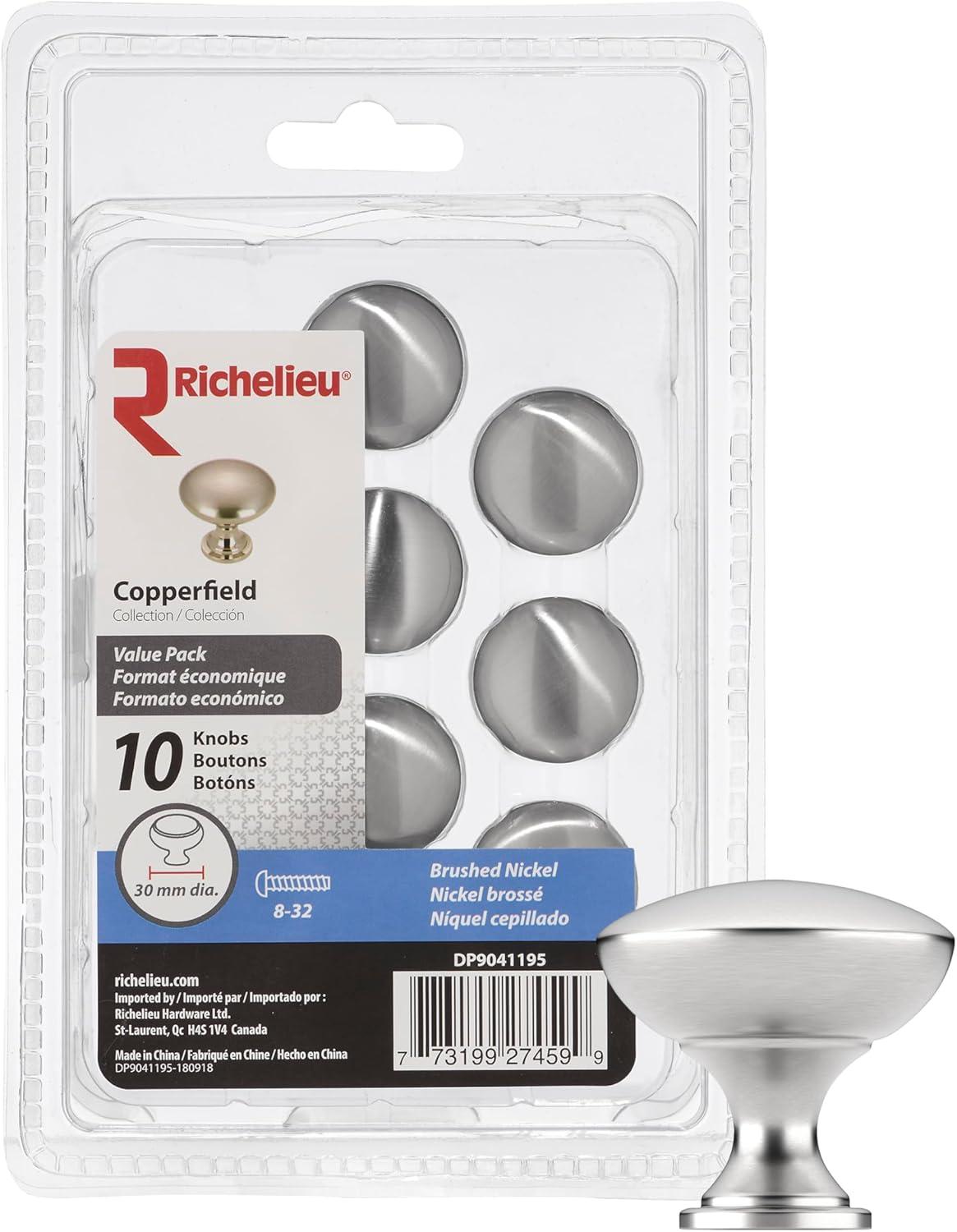 Richelieu Hardware 1-1/5 in. (30 mm) Brushed Nickel Cabinet Knob (10 per Pack)