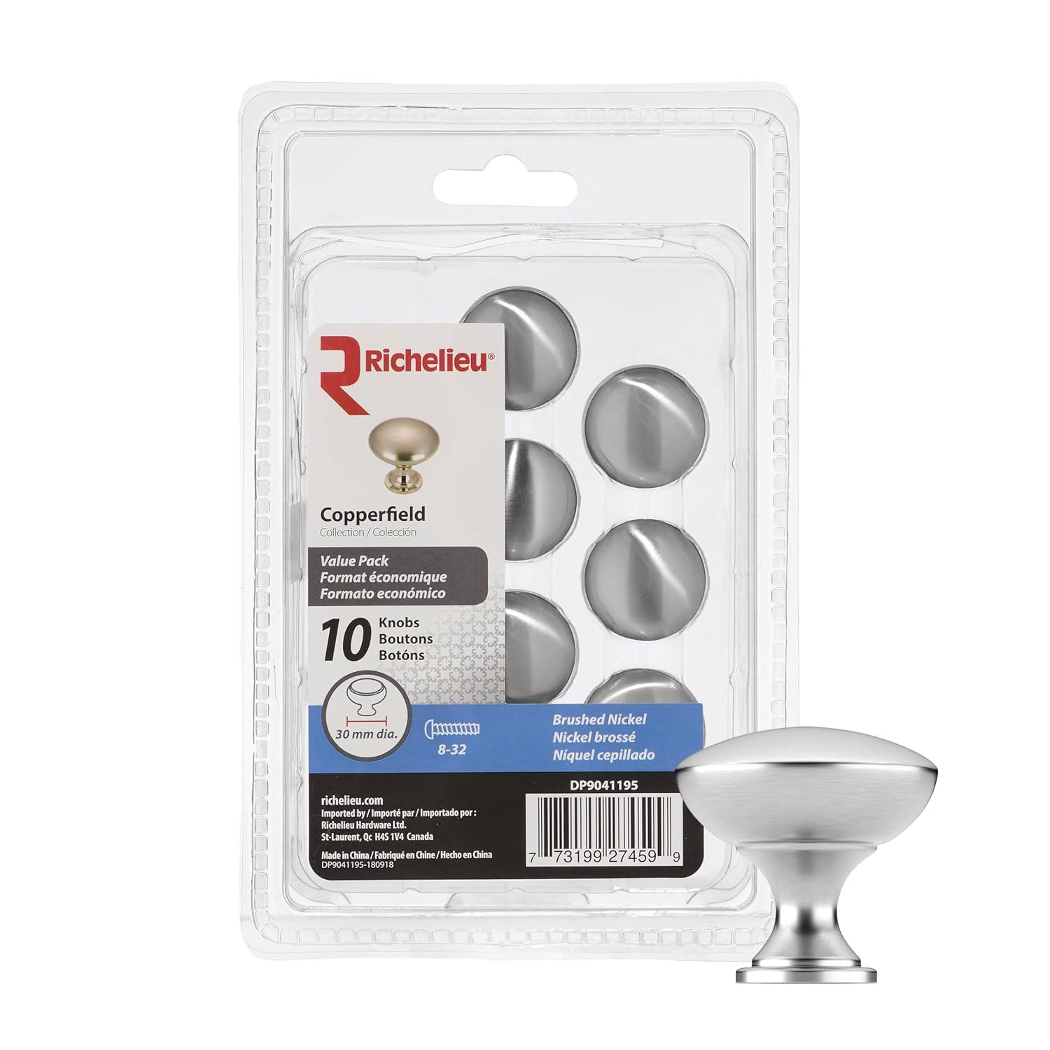 Richelieu Hardware 1-1/5 in. (30 mm) Brushed Nickel Cabinet Knob (10 per Pack)