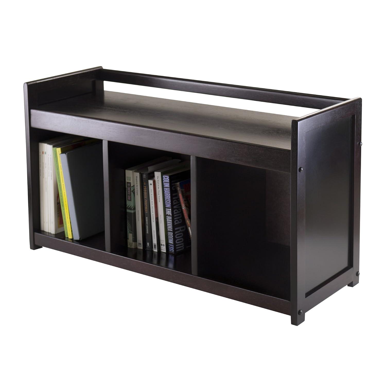 Winsome 4pc Addison Set Storage Hall Bench with Folding Fabric Baskets Espresso/Beige: Entryway Organizer, Foyer Seating
