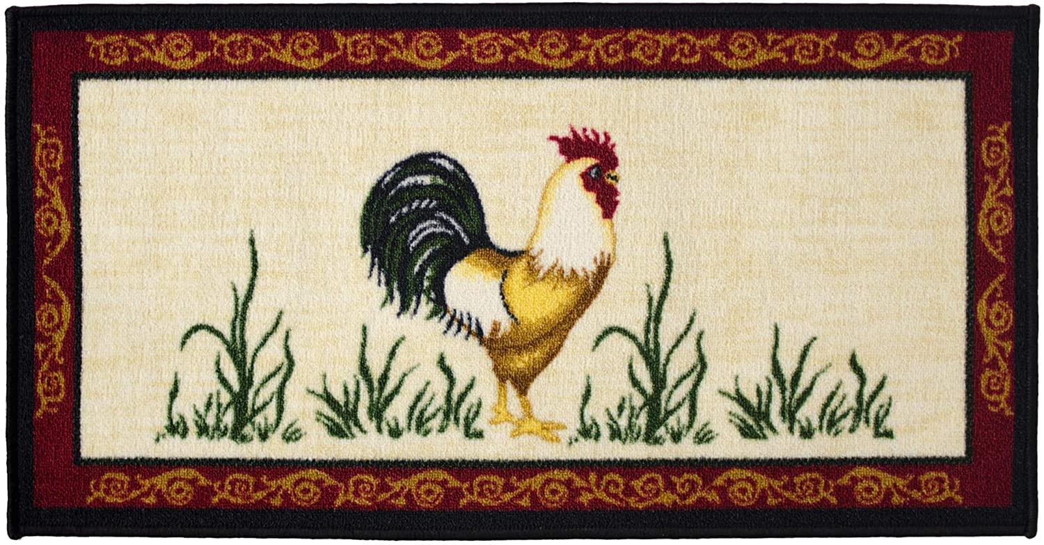 Kashi Home Kitchen Rug, Printed Area Rug, Durable Floor, Door Mat, Farmhouse Non-Slip Carpet Latex Backing Beautiful Design Chef 3pc Set (2 18x30 D Shape & 1 20x40)