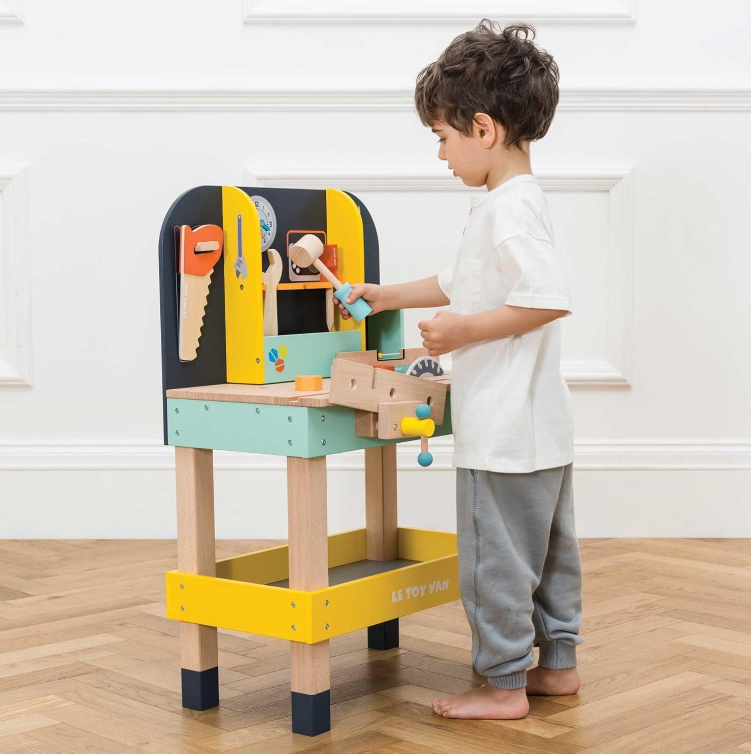 Colorful Wooden Toy Work Bench with Tools for Kids