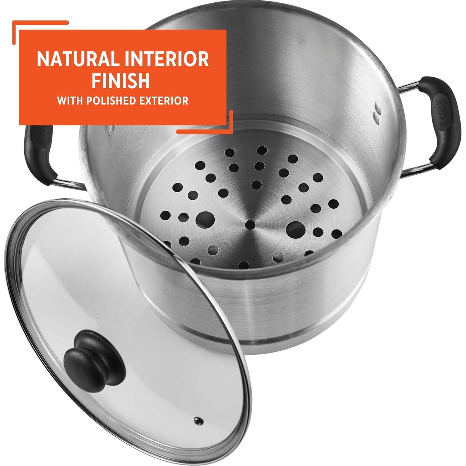 IMUSA 16qt Aluminum Steamer with Glass Lid & Cool Touch Handles