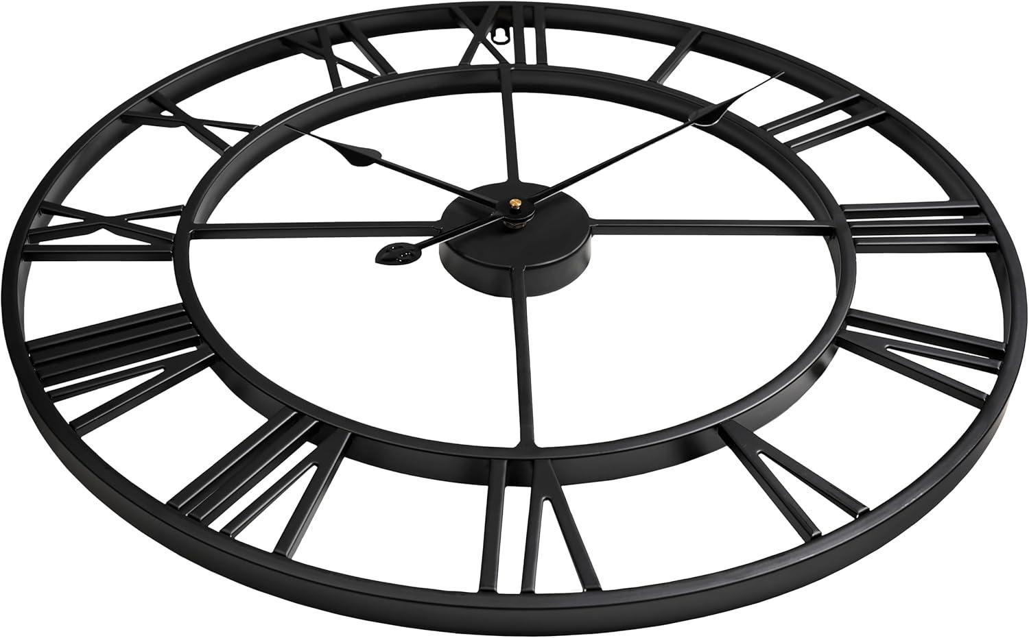 Oversized Black Metal Roman Numeral Wall Clock