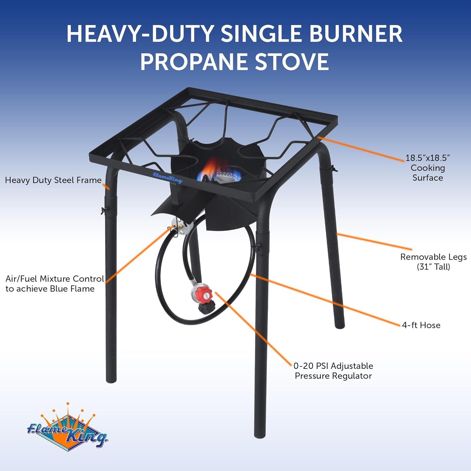 Flame King Heavy Duty 100,000 BTU Turkey Fryer Single Propane Burner Bayou Cooker Outdoor Stove