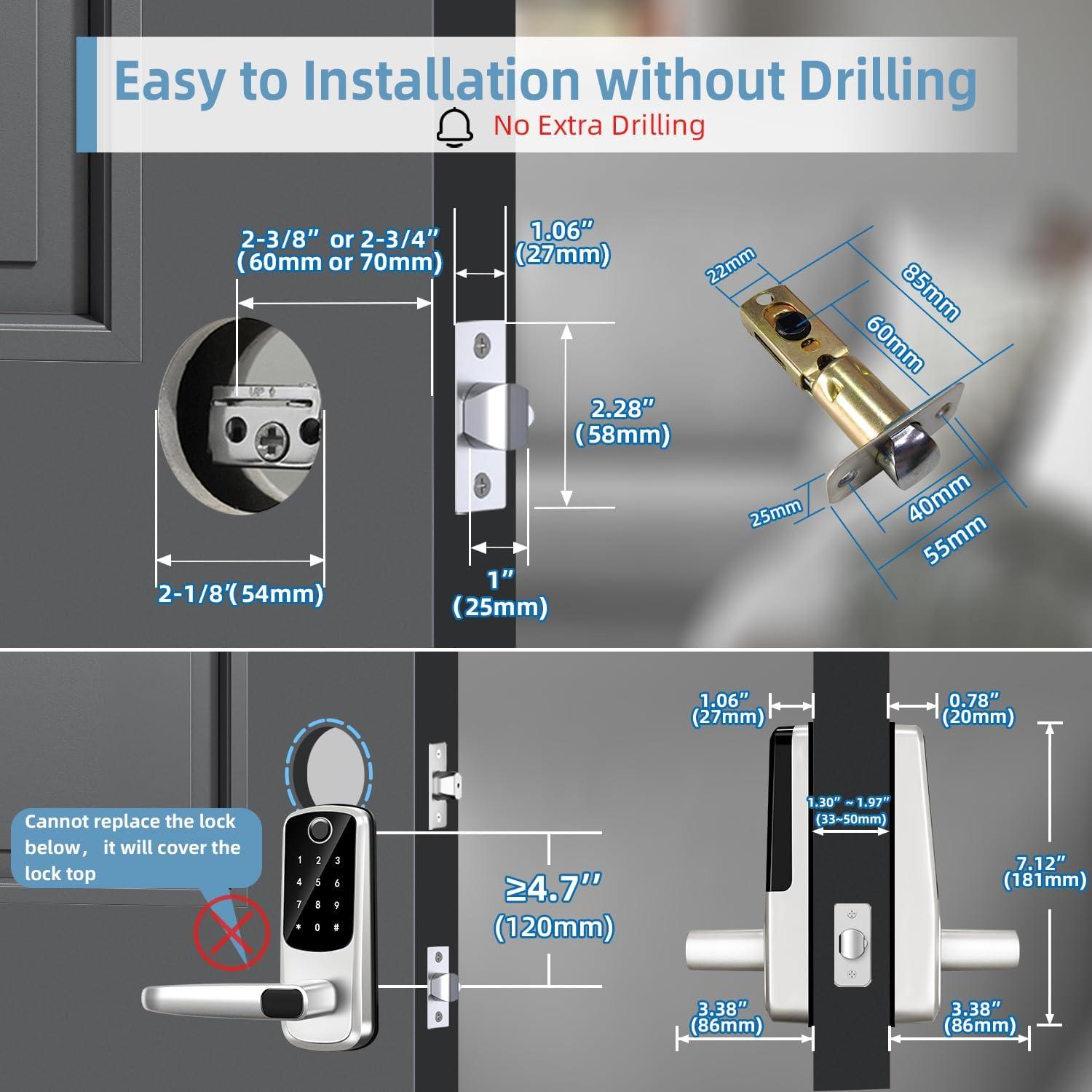 Keyless Entry Door Lock with Keypad, Fingerprint Exterior Locks, Door Handle Deadbolt with Code, Smart Locks for Front Door, Electronic Digital Keypad Smart Lock, Auto Locked & App Control
