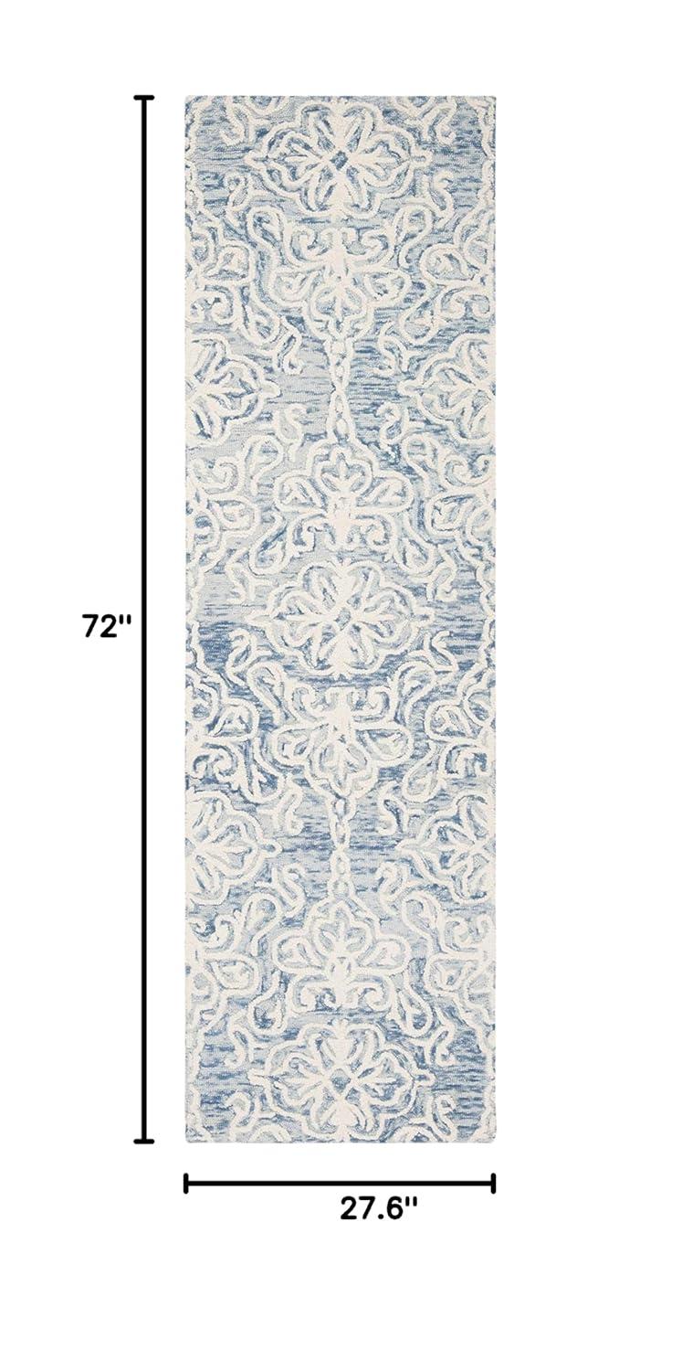 SAFAVIEH Blossom Asher Geometric Wool Runner Rug, Blue/Ivory, 2'3" x 6'
