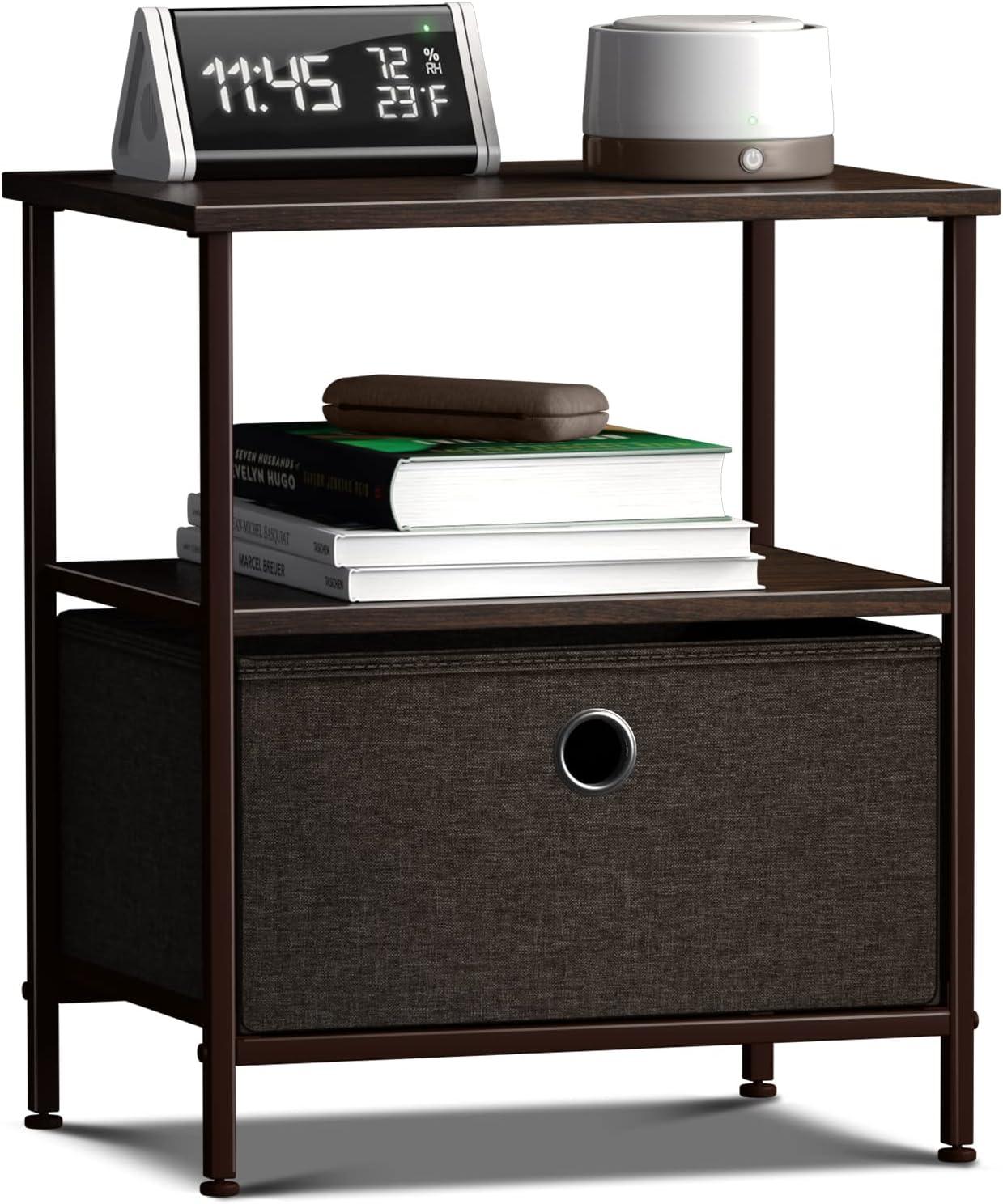 Sorbus 1 Drawers Nightstand with Shelf - Steel Frame, Wood Top & Easy Pull Fabric Bins - Perfect for Home, Bedroom, Office & College Dorm