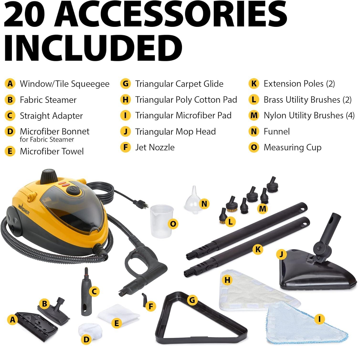 Wagner 925e Elite Steam Cleaner with 20 Accessories: Electric Floor Steamer, Multipurpose, Lightweight, Yellow