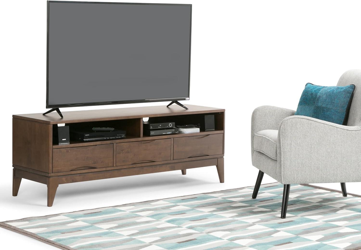 Harper 60" Walnut Brown Rubberwood TV Stand with Cabinet and Drawers